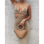 Knitted hollow-out maxi dress from 64b136-1e, featuring a stylish open-knit design and flowing silhouette.