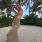 Knitted hollow-out maxi dress from 64b136-1e featuring a stylish, breathable design with intricate openwork details.
