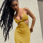 Knitted hollow-out maxi dress from 64b136-1e, featuring a stylish open-knit design and flowing silhouette.