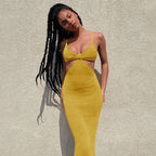 Knitted hollow-out maxi dress from 64b136-1e, featuring a flowing silhouette and intricate knit design, perfect for stylish occasions.
