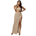 Crochet knitted maxi skirt with high slit, stylish and flowing, from 64b136-1e, perfect for boho or summer fashion.