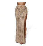 Crochet knit maxi skirt with high slit, stylish bottoms from 64b136-1e, featuring intricate crochet pattern and flowing design