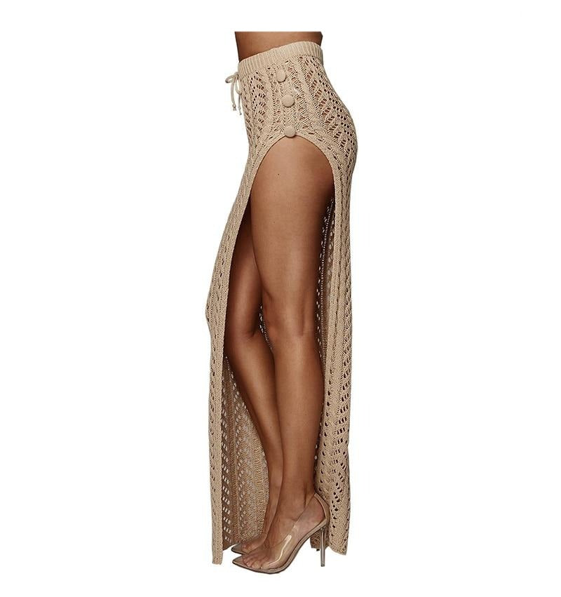 High Slit Crochet Knitted Maxi Skirt