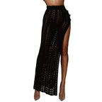 Crochet knitted maxi skirt with high slit from 64b136-1e, featuring intricate crochet pattern and flowing design.