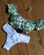 Ruffle low waist bikini set in various prints, stylish swimwear by 64b136-1e, featuring ruffled details and a flattering fit.