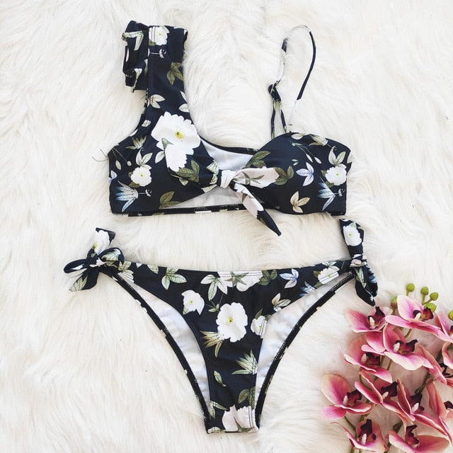 High Waist Floral Ruffle swimsuit -  multiple colors