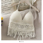 Boho Tassle Crop Top from 64b136-1e featuring tassles, lightweight fabric, and a relaxed fit, ideal for summer or casual wear.