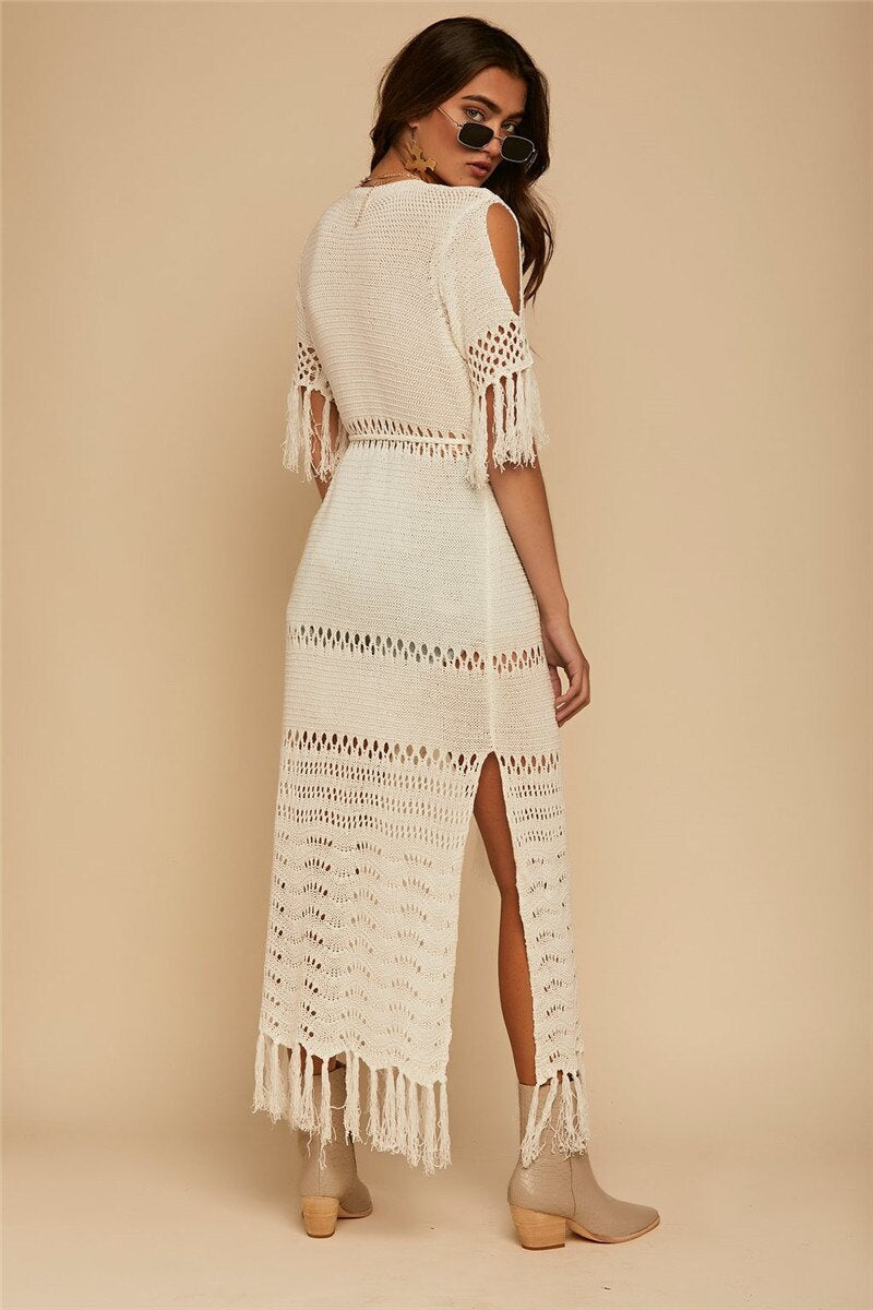 Tassel Kimono Tunic Dress - white or orange