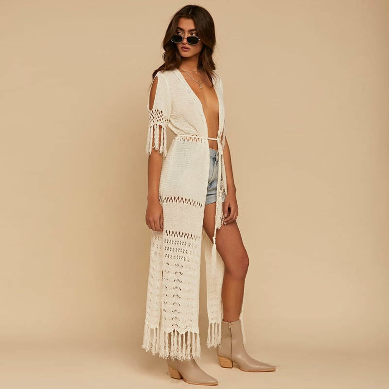 Tassel Kimono Tunic Dress - white or orange