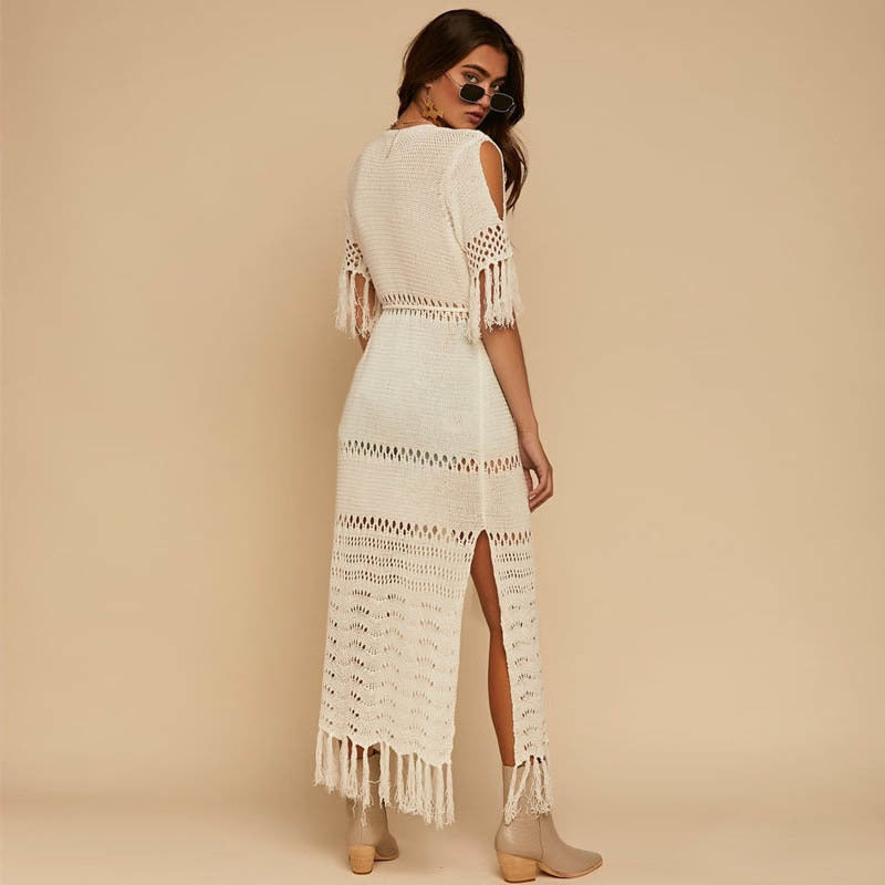 Tassel Kimono Tunic Dress - white or orange