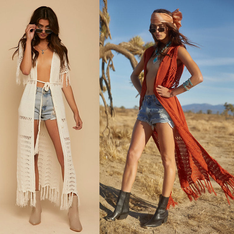 Tassel Kimono Tunic Dress - white or orange
