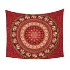 Colorful Indie tapestry beach rug or yoga mat with red, blue, or white patterns, suitable for decor or outdoor use.