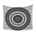 Colorful Indie tapestry beach rug or yoga mat with red, blue, or white design, suitable for decor and outdoor use.
