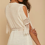 White or orange tassel kimono tunic dress by 64b136-1e, featuring flowing fabric and tassel details for a stylish look.