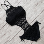 Colorful one-piece swimsuit by 64b136-1e, stylish swimwear with four color options, shown on a model.