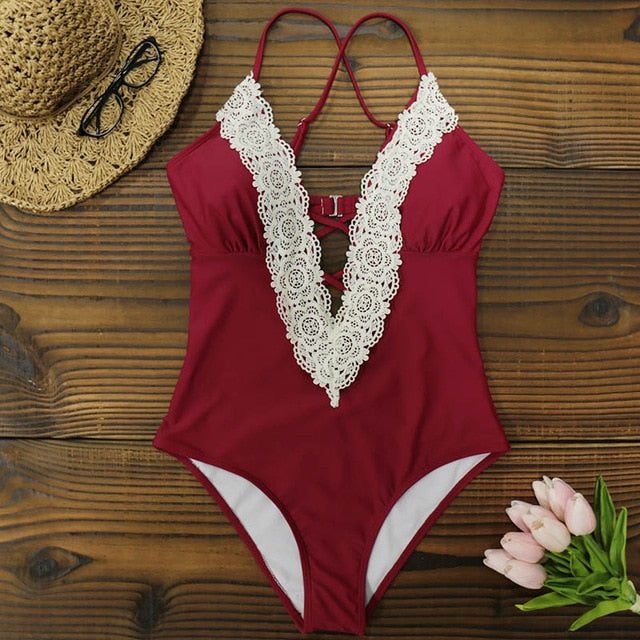 One Piece Swimsuit with Lace - 5 styles and prints available