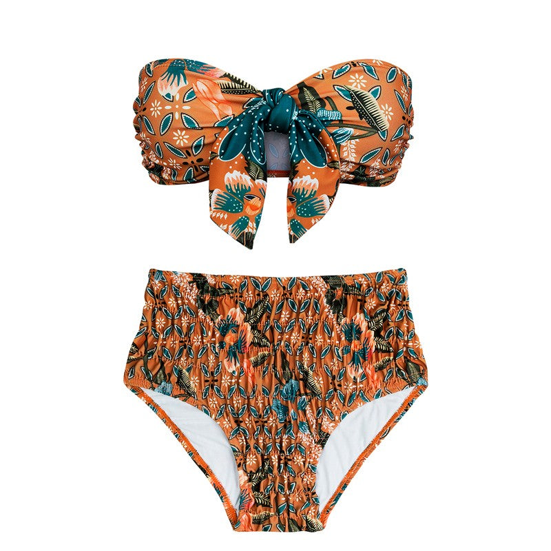 Bandeau Paisley Print bikini - High waist