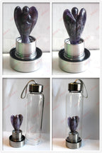 Hand-carved natural angel crystal water bottle from 64b136-1e, showcasing detailed angel figure and clear crystal design.