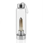 Clear natural crystal water bottles with sleek design, featuring the brand 64b136-1e, shown from a frontal view.