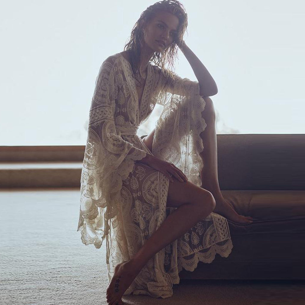 White Lace Kimono Slip Dress