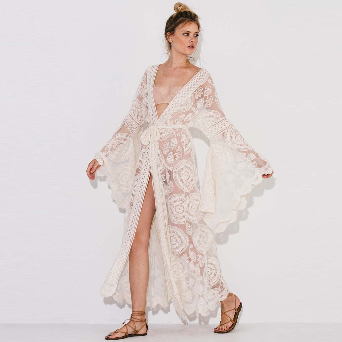 White Lace Kimono Slip Dress