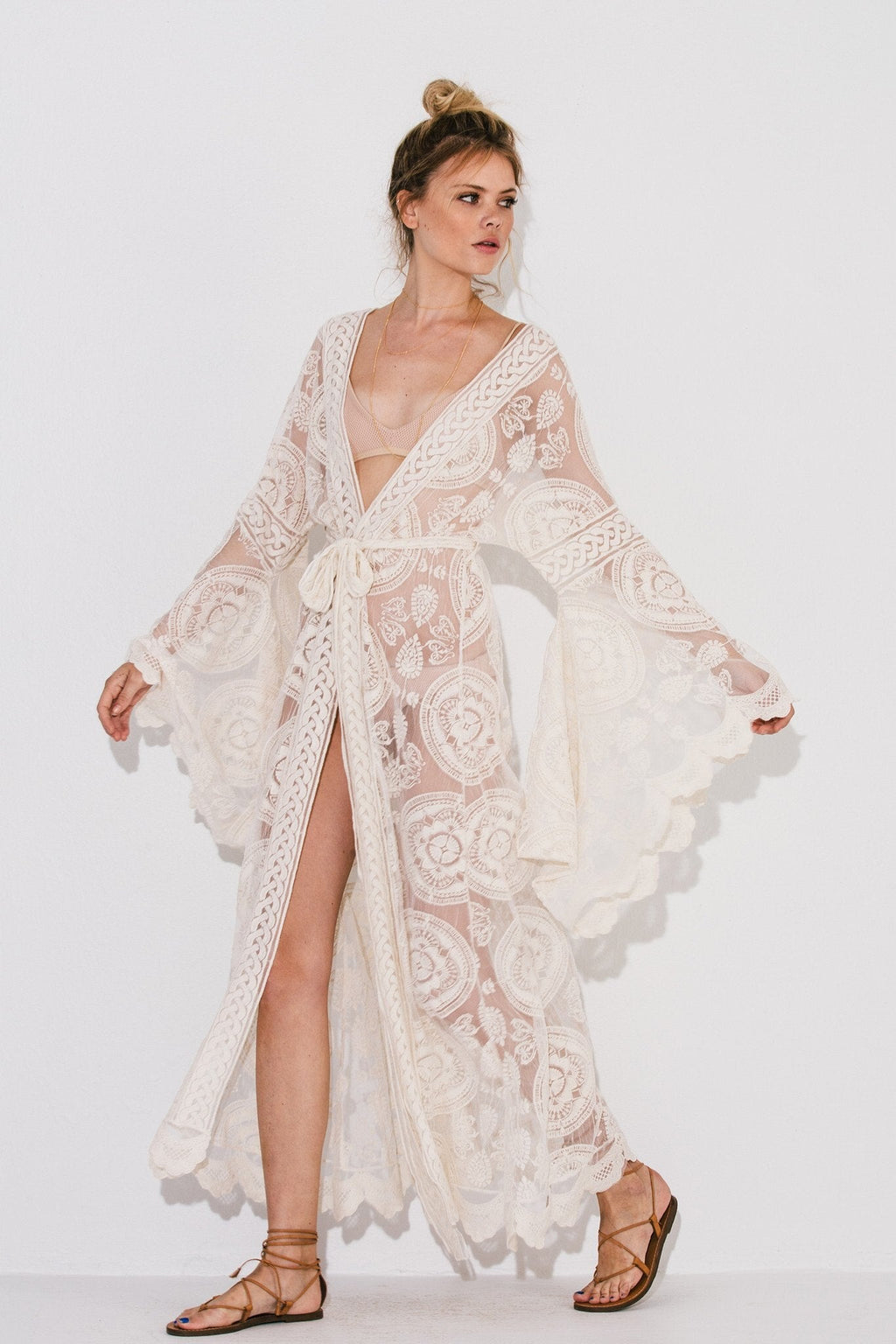 White Lace Kimono Slip Dress