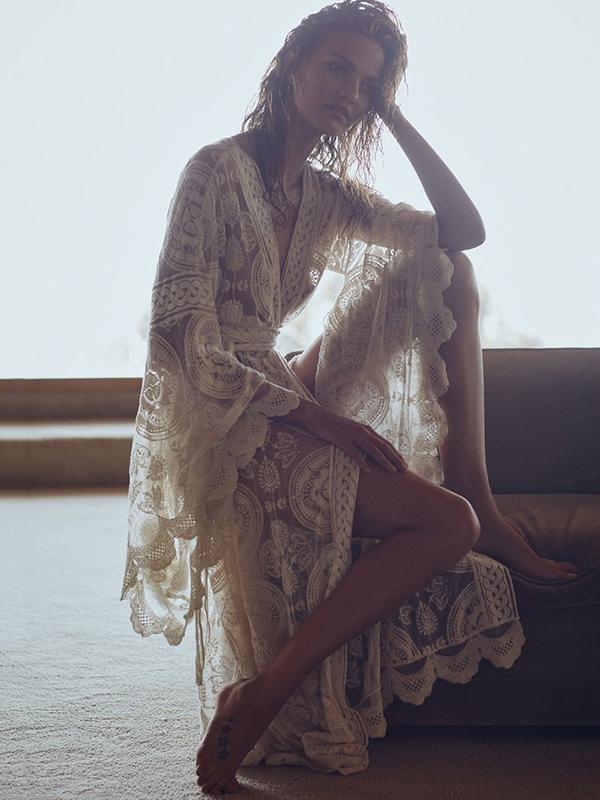 White Lace Kimono Slip Dress
