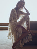 White lace kimono slip dress from 64b136-1e featuring delicate lace details and a flowing silhouette.