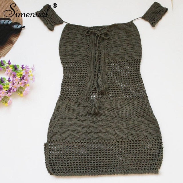 Off Shoulder Tassel Crochet Sundress