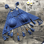 Crochet tassel bikini top from 64b136-1e, stylish swimwear with tassel details, perfect for beach and poolside fashion.