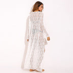 White lace kimono cardigan from 64b136-1e, featuring delicate lace fabric and open front design, worn as a stylish top or layering piece.