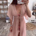 Colorful drawstring kimono beach cover-up by 64b136-1e, lightweight swimwear perfect for stylish beach or poolside wear.