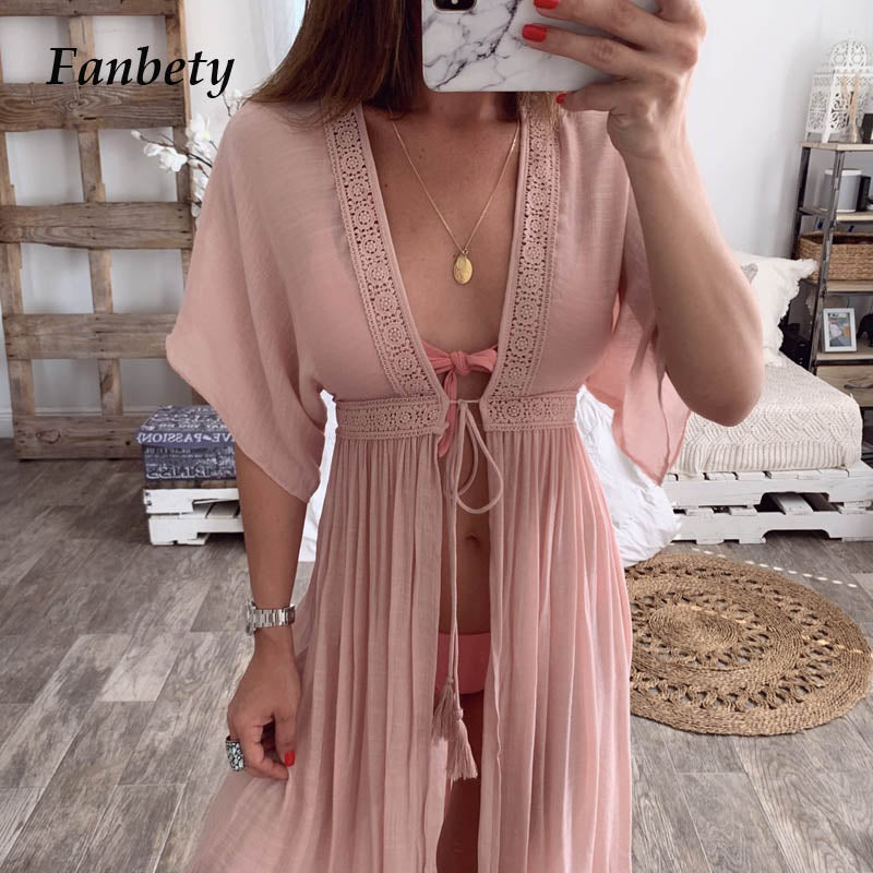 Drawstring Kimono Beach Cover Up - multiple colours