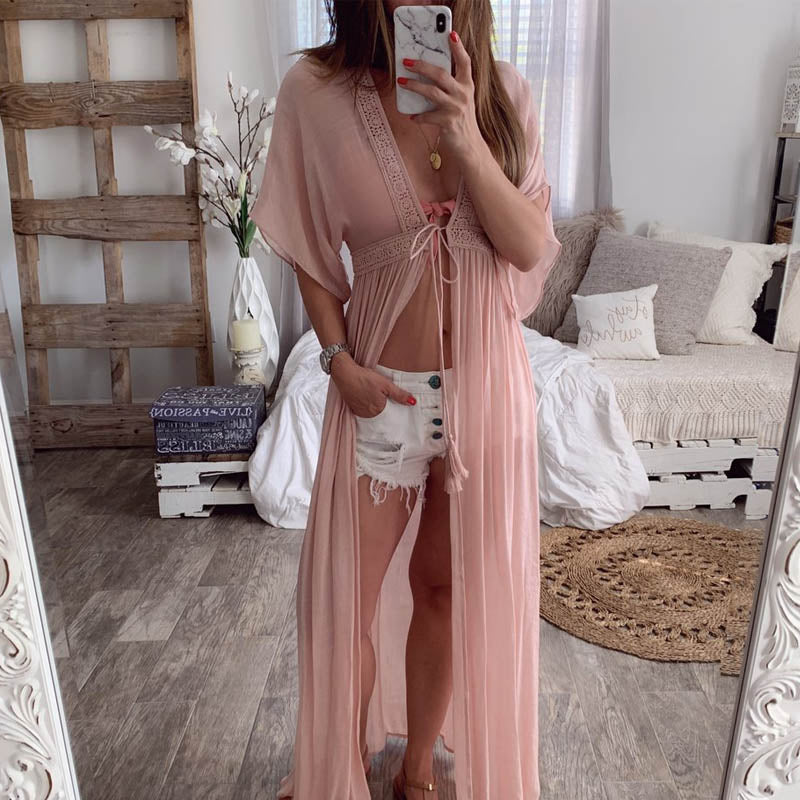 Drawstring Kimono Beach Cover Up - multiple colours