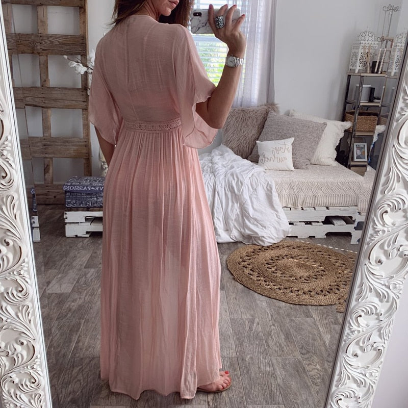 Drawstring Kimono Beach Cover Up - multiple colours