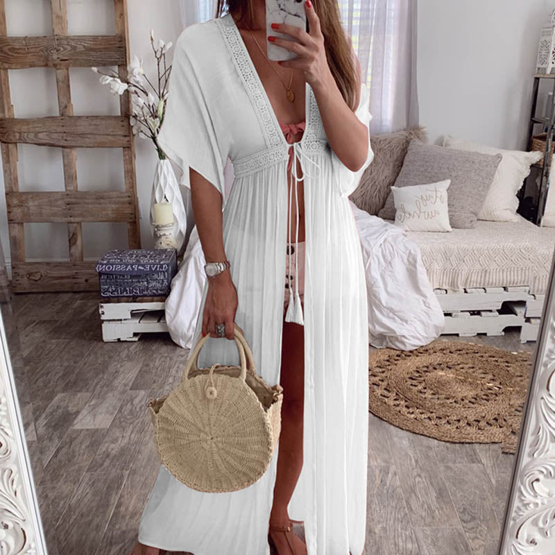 Drawstring Kimono Beach Cover Up - multiple colours