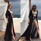 Blue swimwear cover-up kimono tunic by 64b136-1e, lightweight fabric, with wide sleeves and open front, available in five colors.