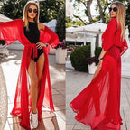 64b136-1e swimwear cover-up kimono tunic in five colors, lightweight and stylish for beach or poolside wear.