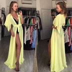 Light blue 64b136-1e swimwear cover-up kimono tunic with floral pattern, short sleeves, and flowing design.