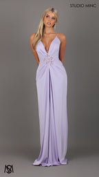 Bloom - Lavender Purple Formal dress | Plunge V neckline draping floral pearl detail