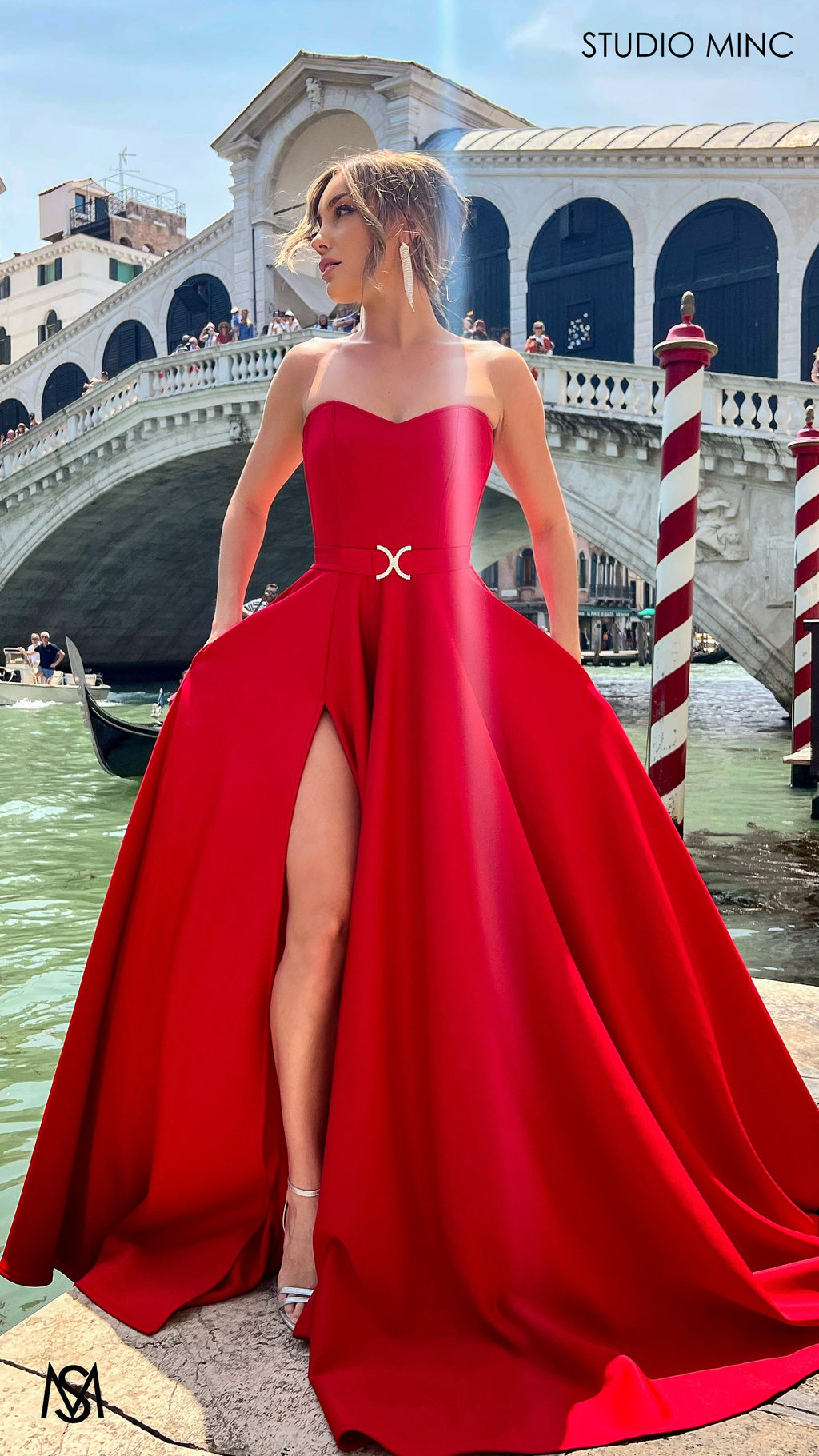 SWEETHEART - Red Strapless Formal dress with Corset & Full Circle Skirt