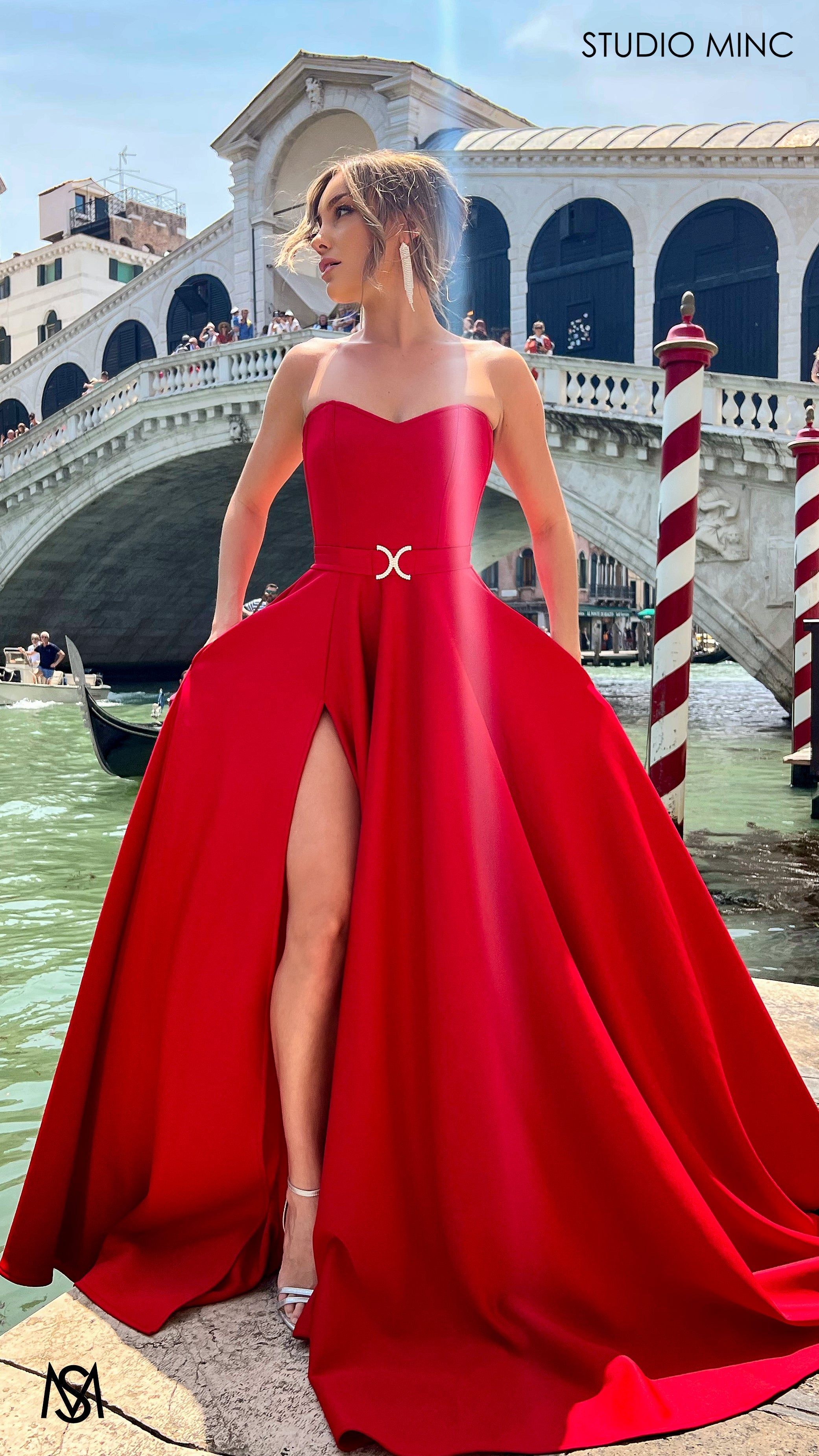 SWEETHEART - Red Strapless Formal dress with Corset & Full Circle Skirt
