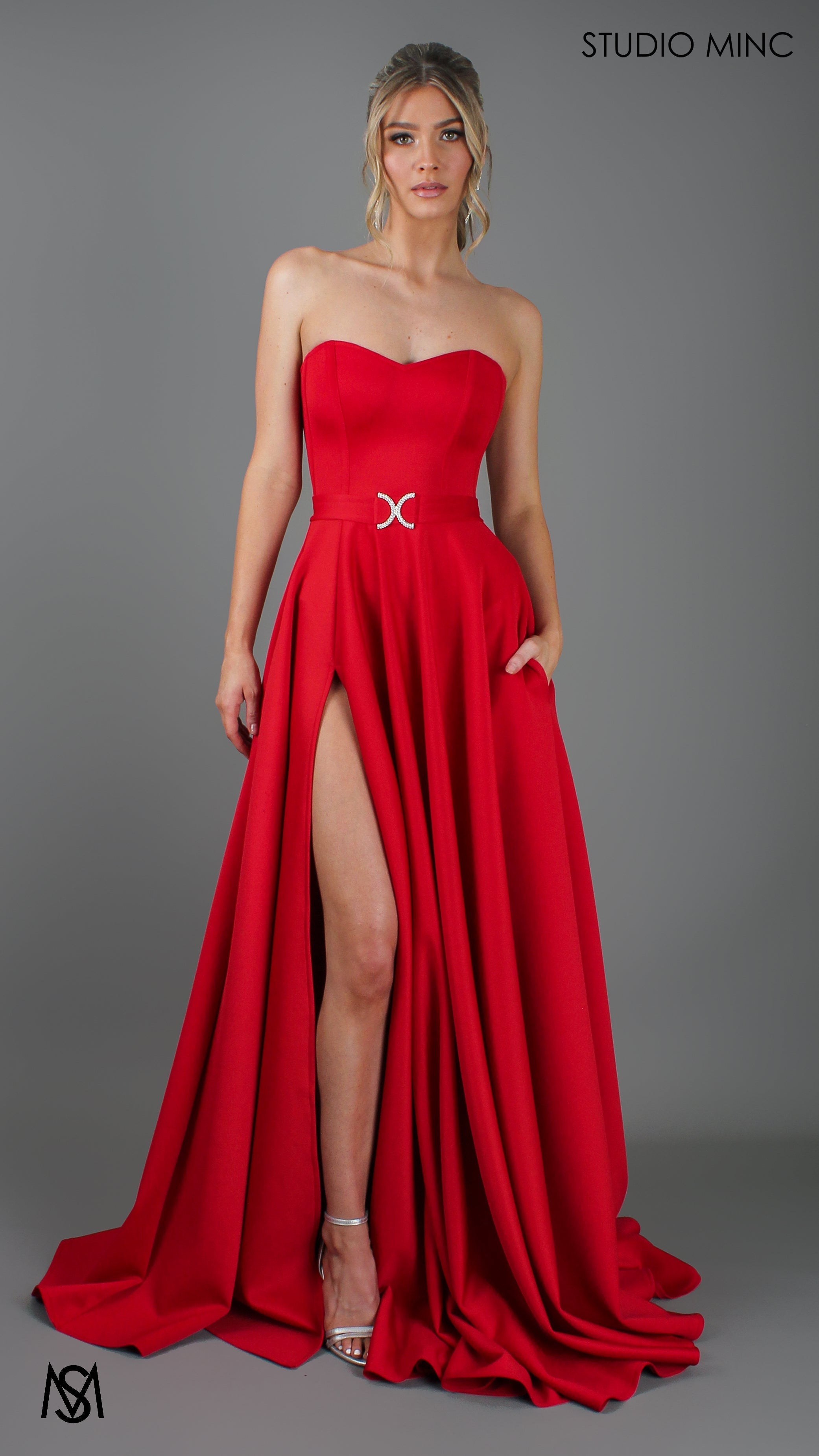 SWEETHEART - Red Strapless Formal dress with Corset & Full Circle Skirt