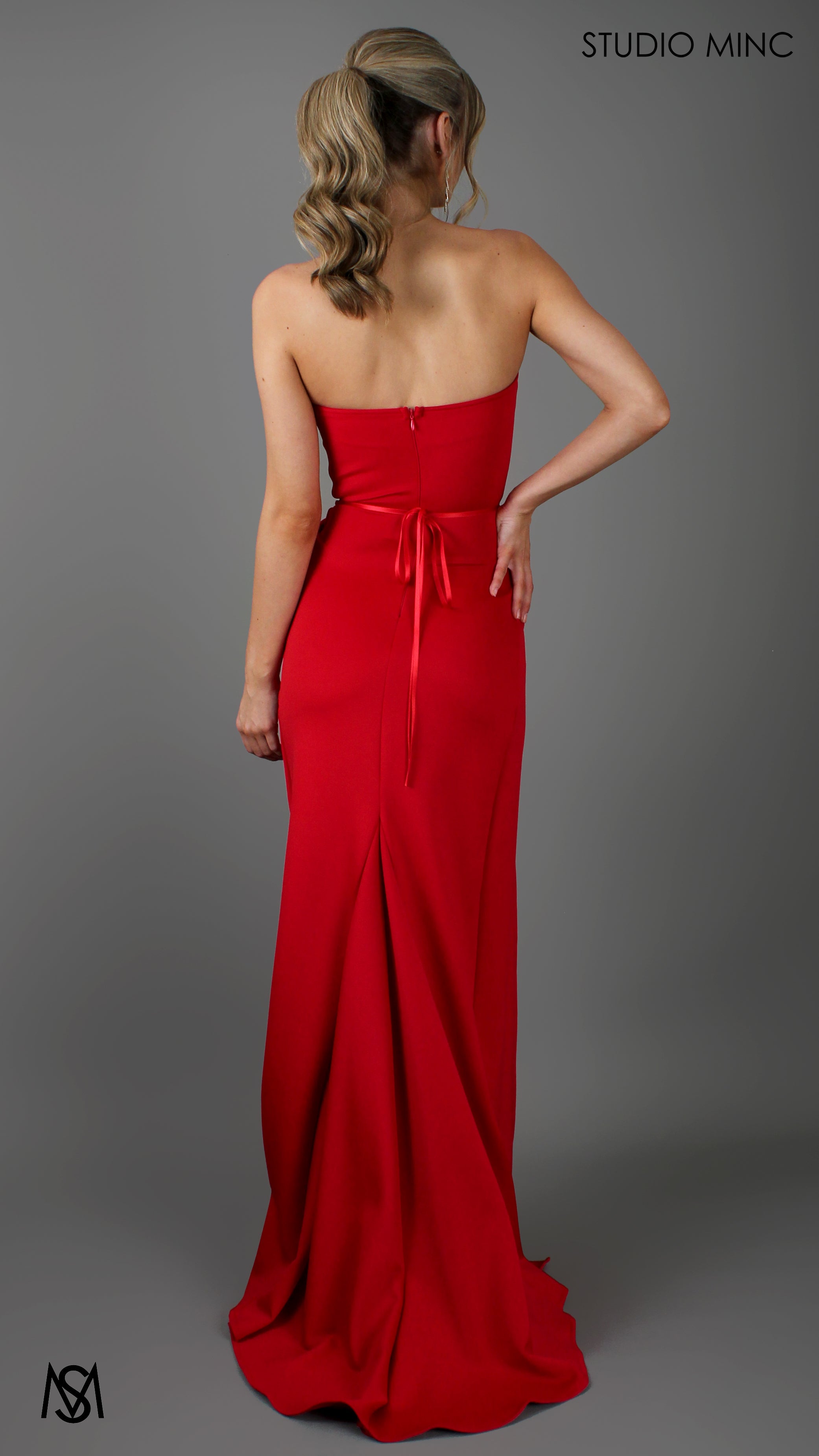 EGO - Red Strapless Formal Dress with Leg Split and Corset Bodice