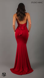 HOURGLASS - Red Fitted Mermaid Formal Dress with Plunge Neckline