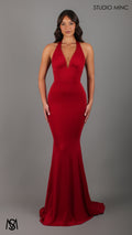 HOURGLASS - Red Fitted Mermaid Formal Dress with Plunge Neckline