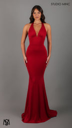 HOURGLASS - Red Fitted Mermaid Formal Dress with Plunge Neckline