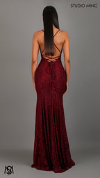 Jasmine - Maroon Red formal dress | lace V neckline fitted mermaid lace up