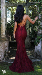 Jasmine - Maroon Red formal dress | lace V neckline fitted mermaid lace up