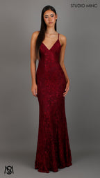 Jasmine - Maroon Red formal dress | lace V neckline fitted mermaid lace up
